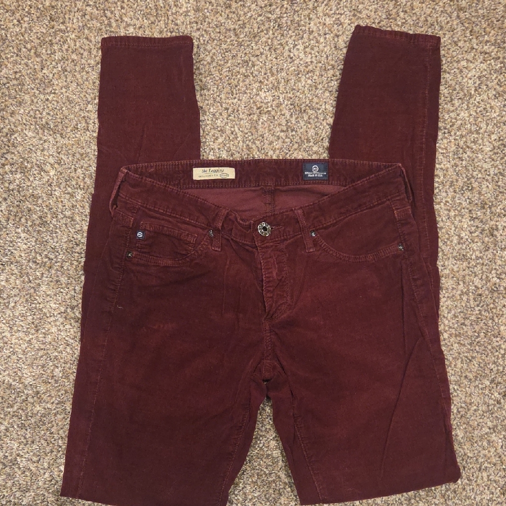 AG Adriano Goldschmied Burgundy Skinny Corduroy Pants 26